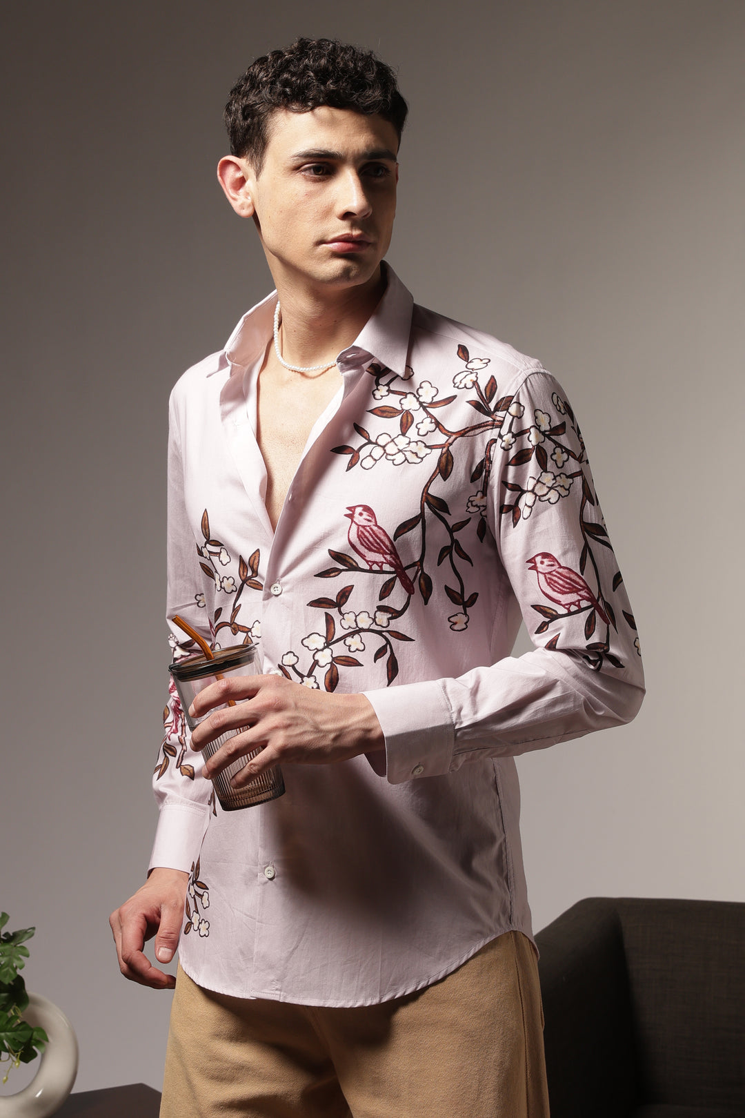 Humming Branches : Printed Cotton Shirt