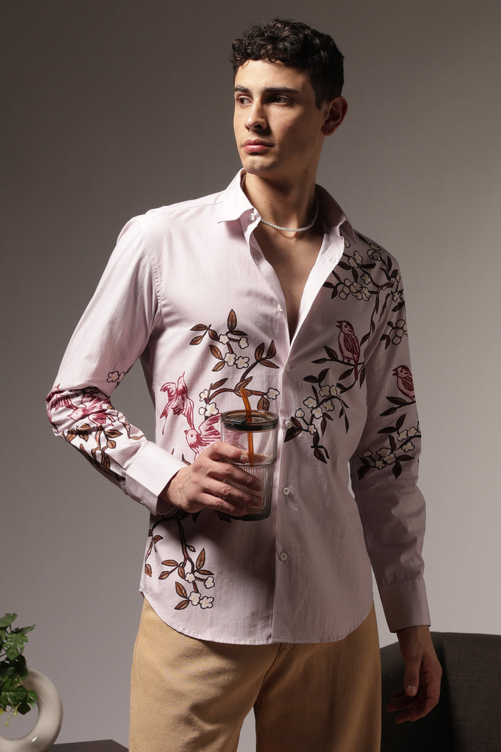 Humming Branches : Printed Cotton Shirt