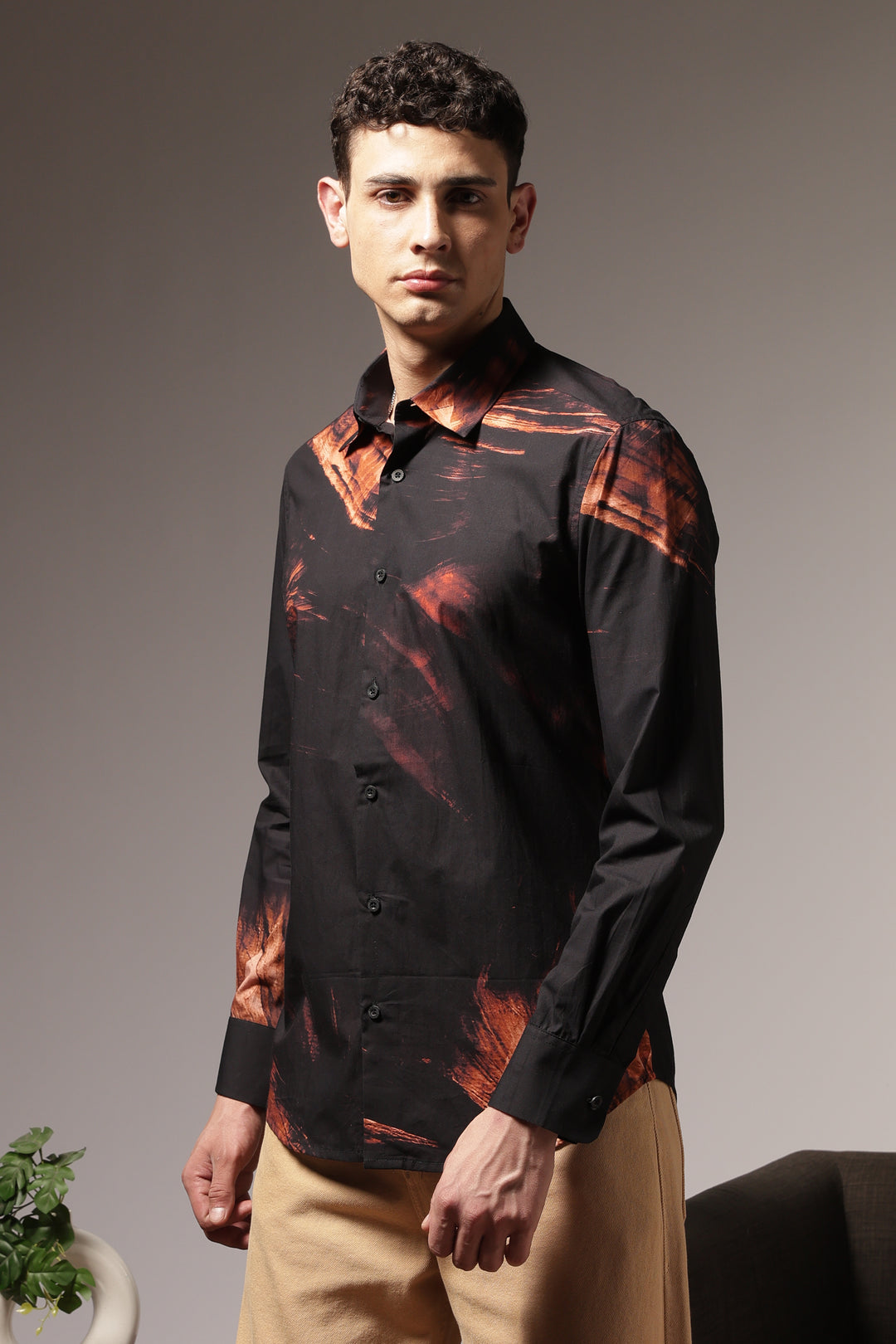 Molten rock : Black Printed Cotton Shirt
