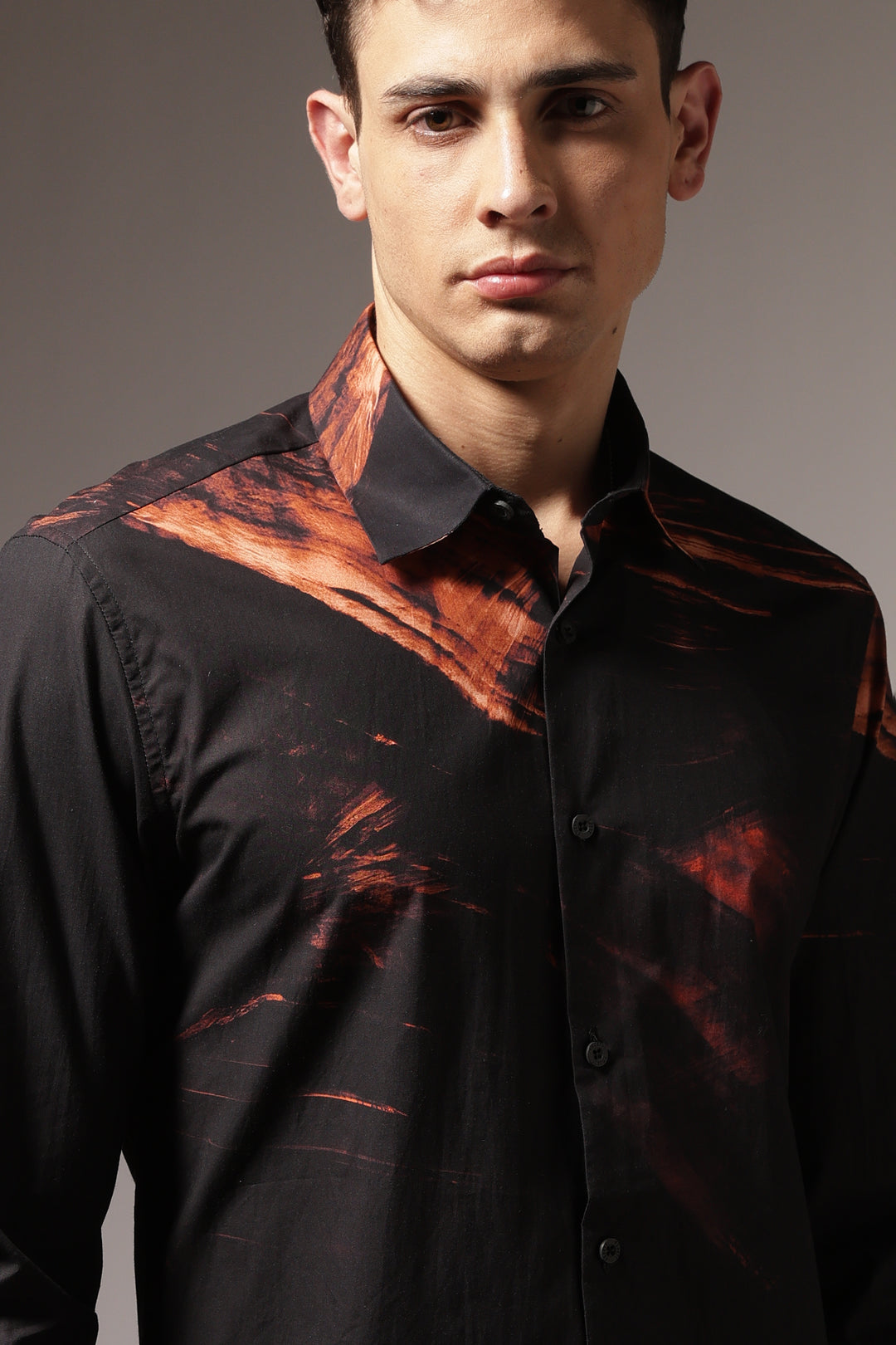 Molten rock : Black Printed Cotton Shirt
