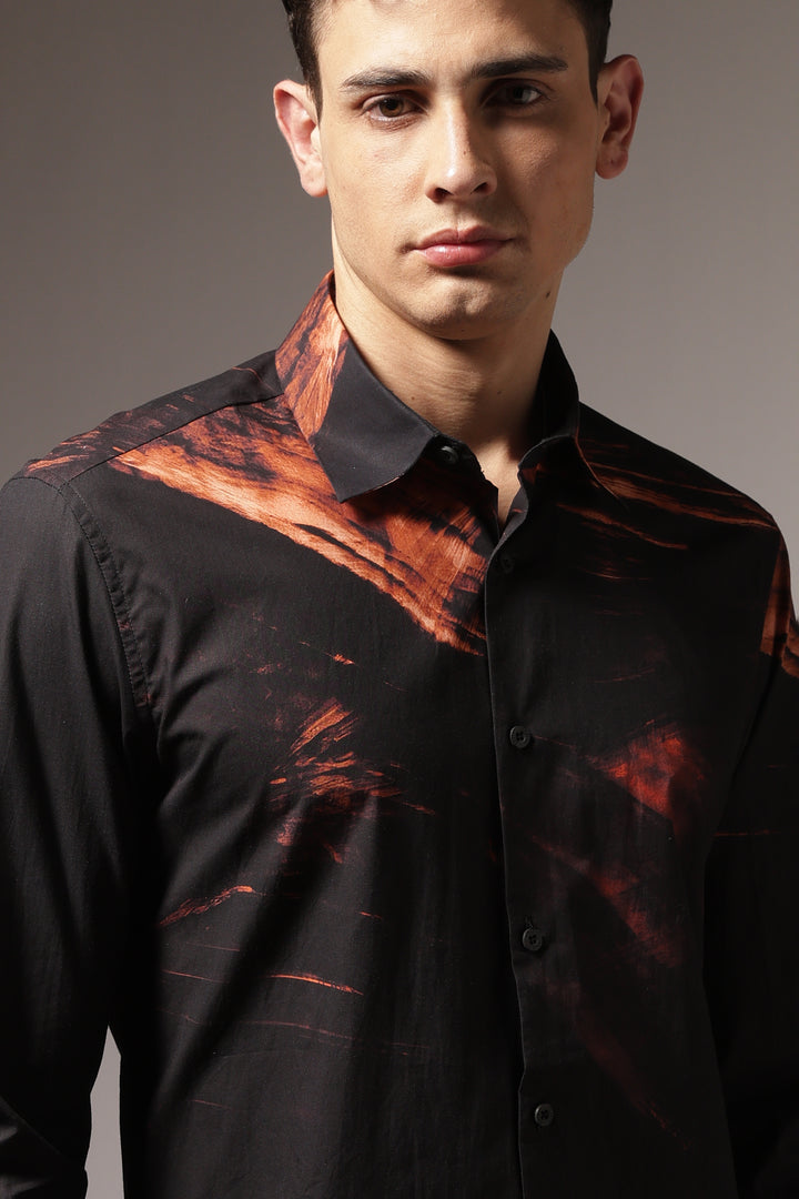 Molten rock : Black Printed Cotton Shirt