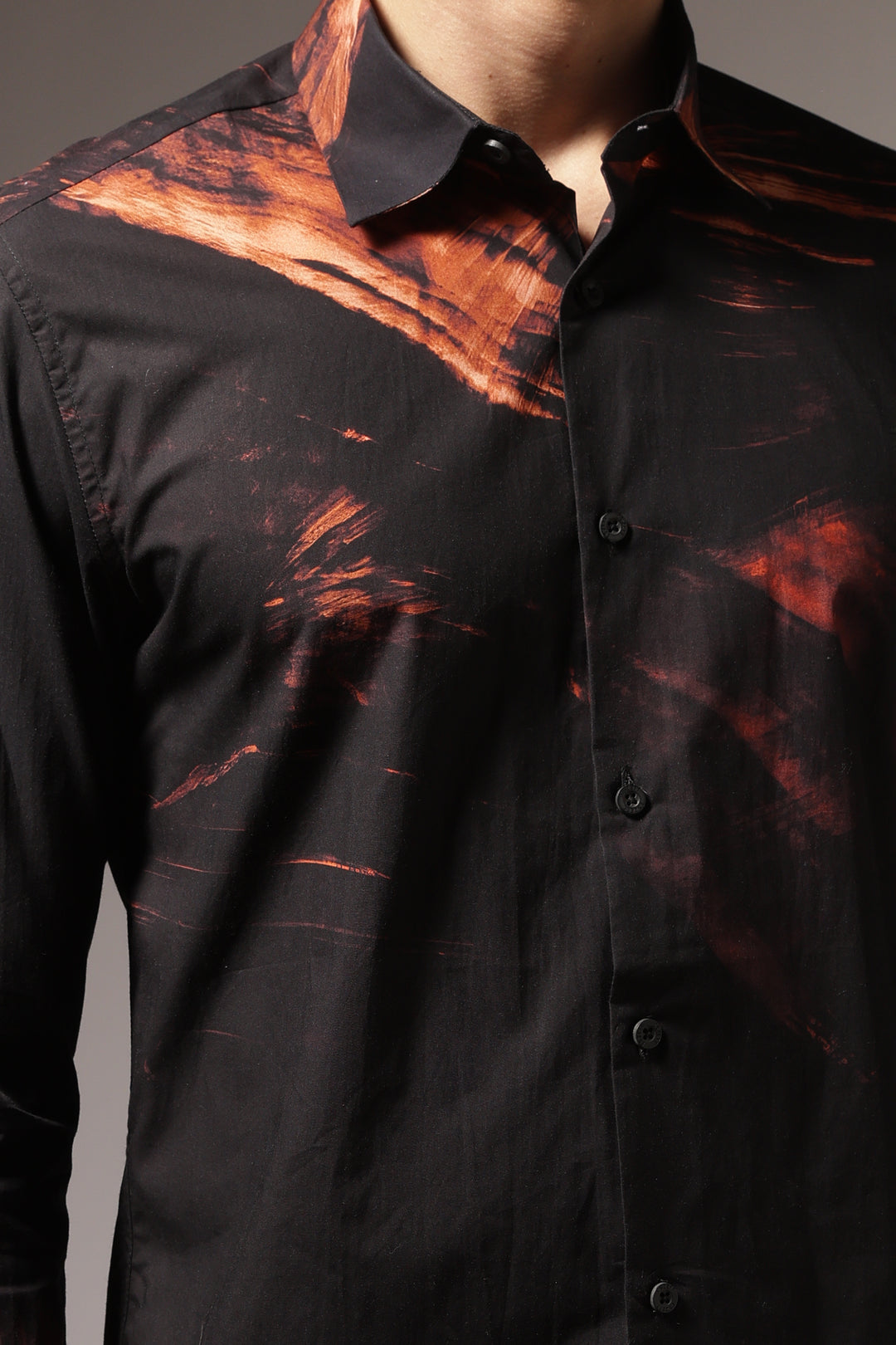 Molten rock : Black Printed Cotton Shirt