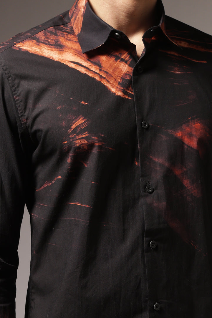 Molten rock : Black Printed Cotton Shirt