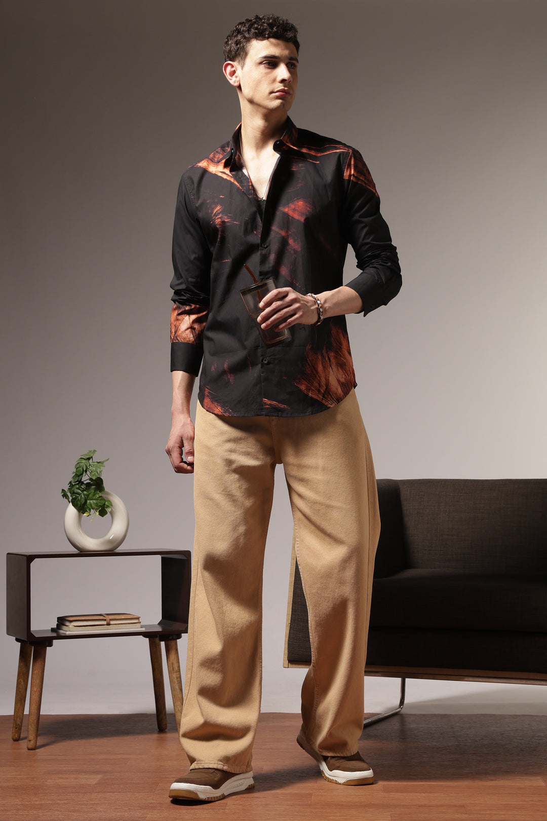 Molten rock : Black Printed Cotton Shirt