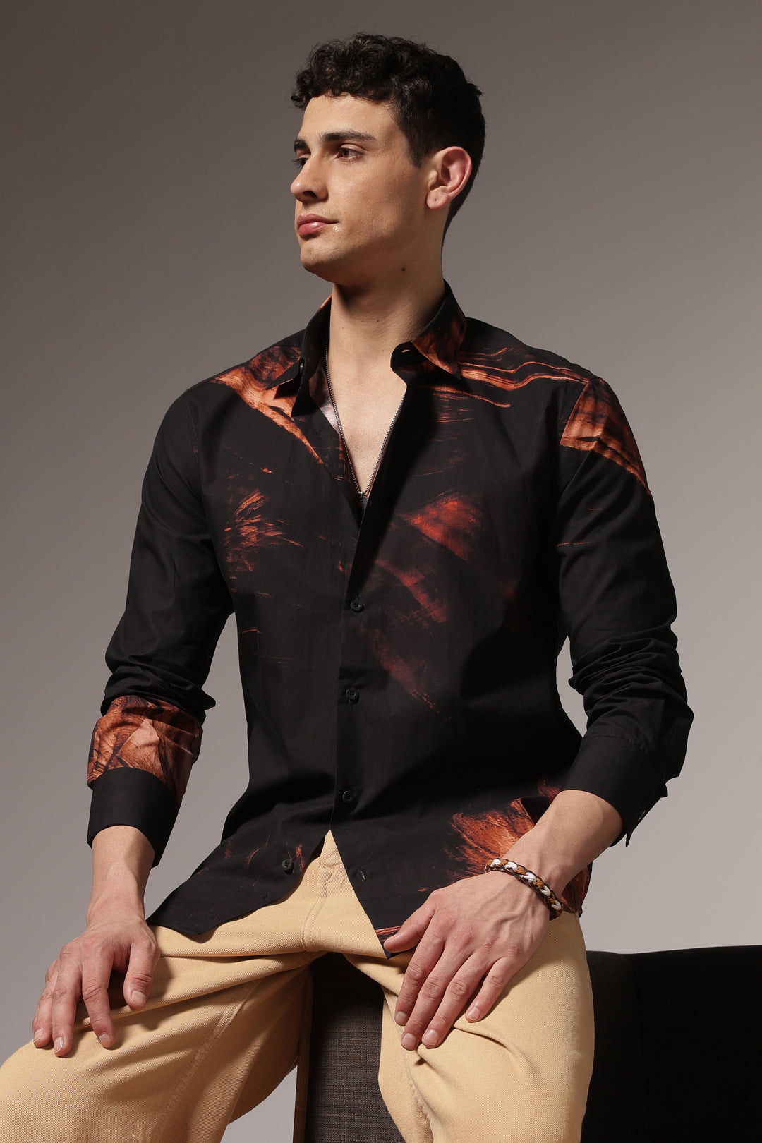Molten rock : Black Printed Cotton Shirt