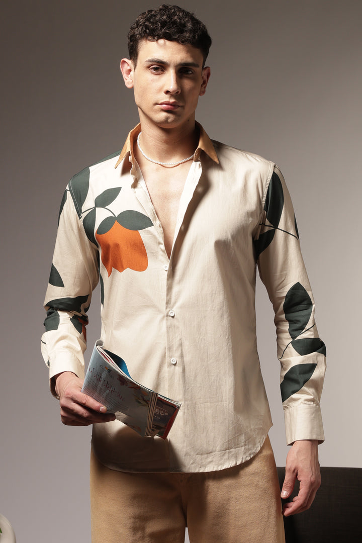 Classic: Orange Floral Printed Shirt