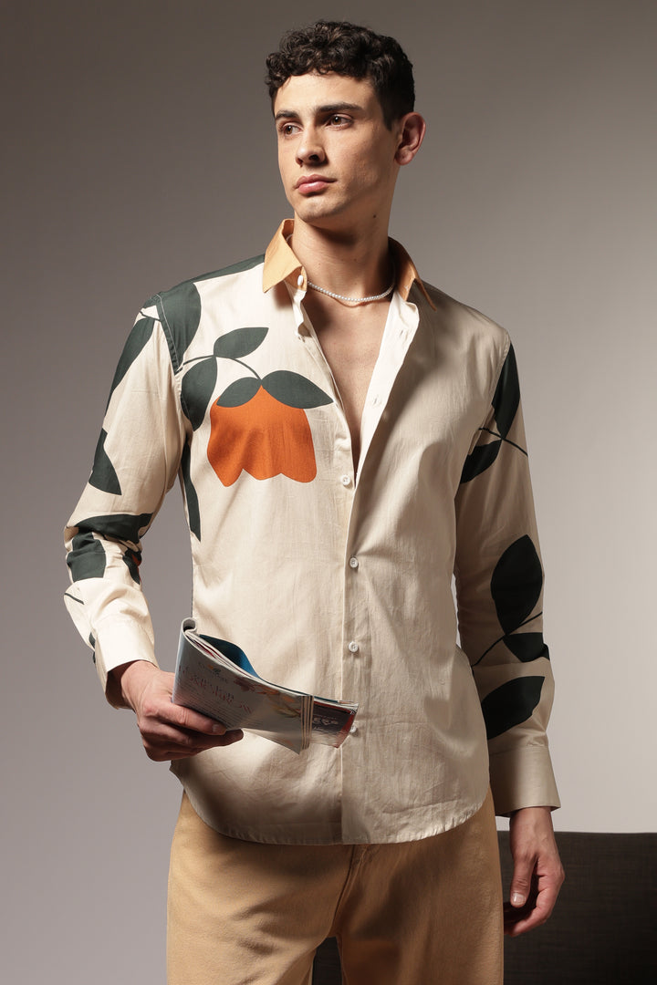 Classic: Orange Floral Printed Shirt