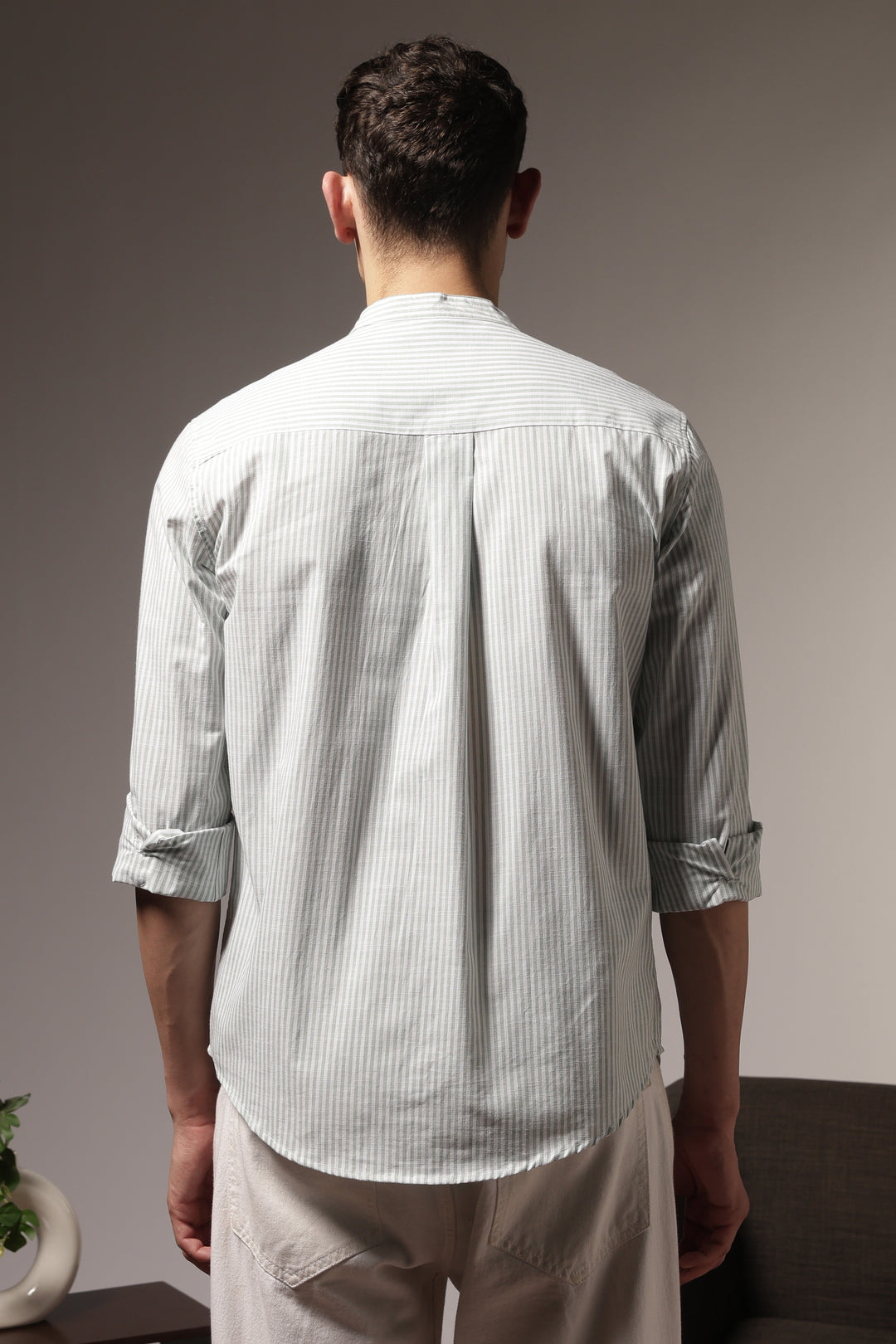 Streaks: Mandarin Collar Mint Green Shirt