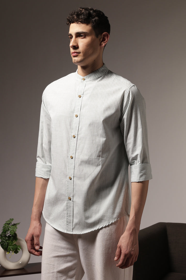 Streaks: Mandarin Collar Mint Green Shirt