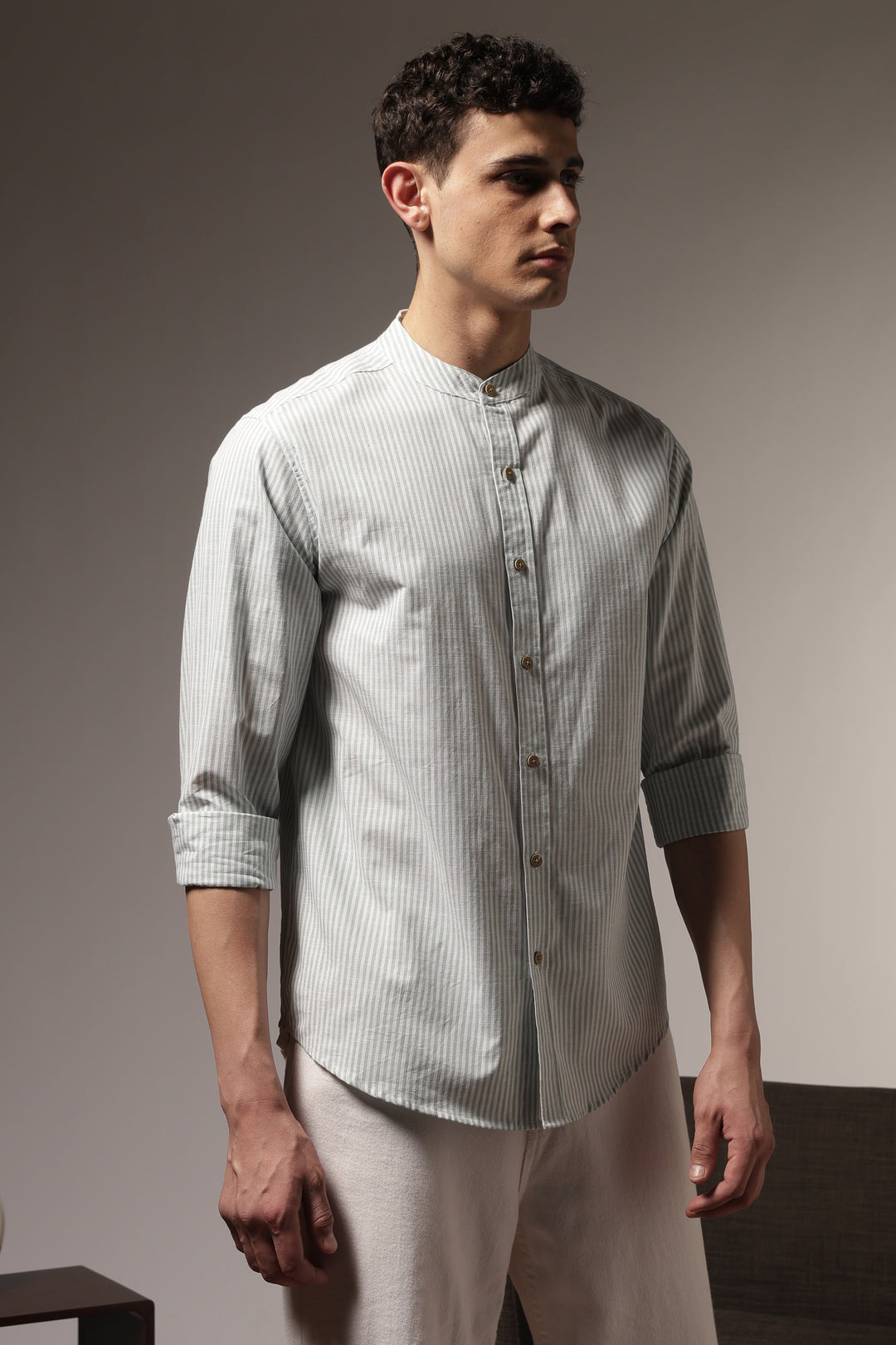 Streaks: Mandarin Collar Mint Green Shirt