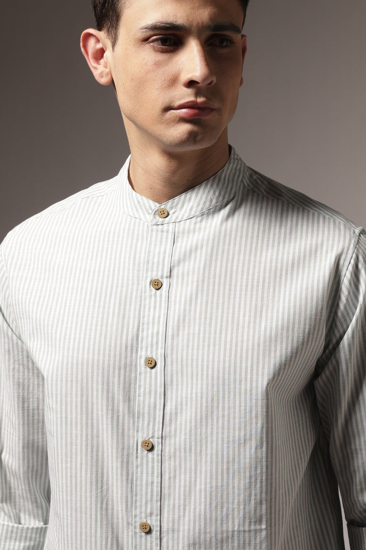 Streaks: Mandarin Collar Mint Green Shirt