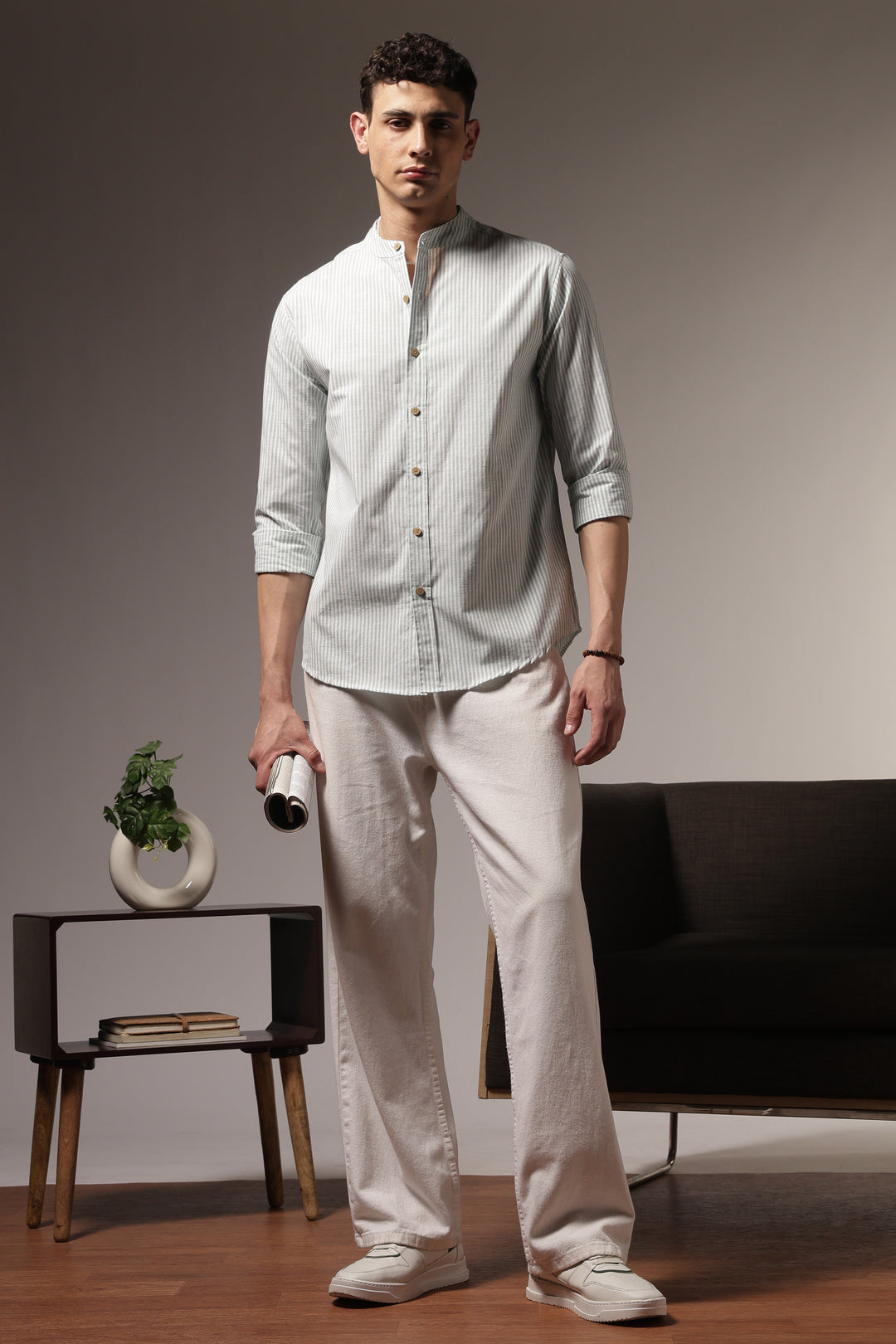 Streaks: Mandarin Collar Mint Green Shirt