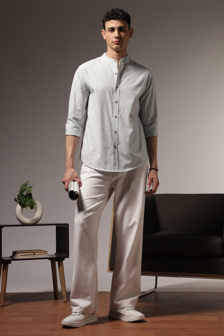 Streaks: Mandarin Collar Mint Green Shirt