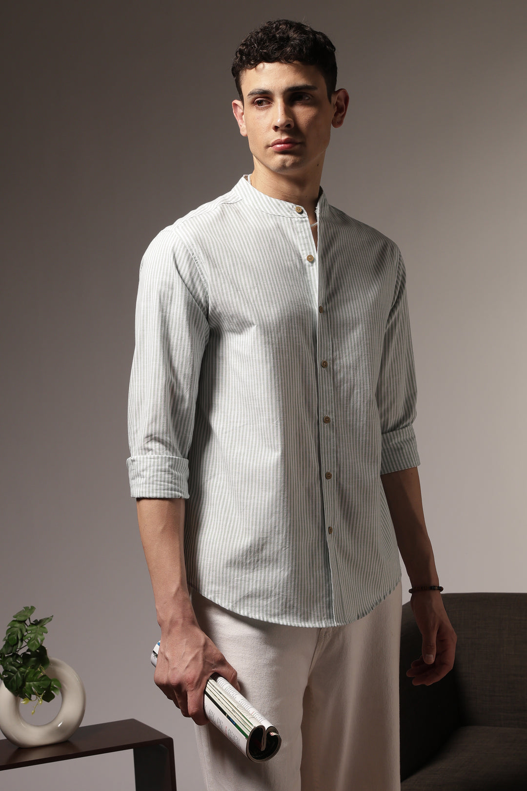 Streaks: Mandarin Collar Mint Green Shirt