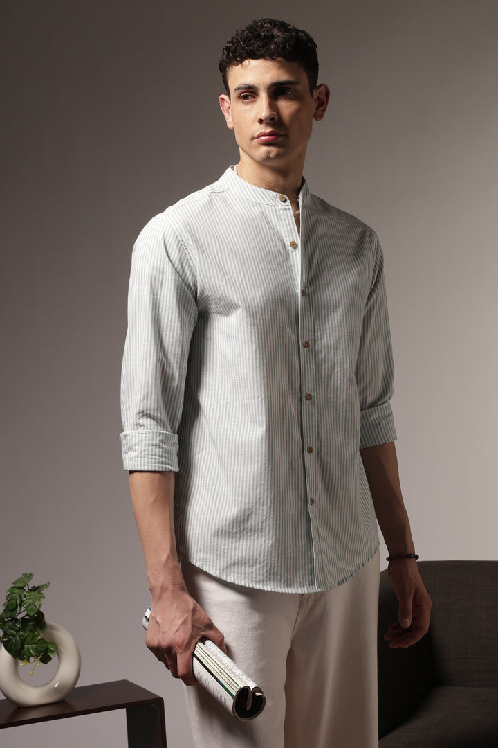 Streaks: Mandarin Collar Mint Green Shirt