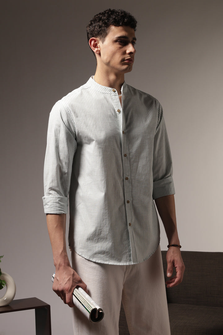 Streaks: Mandarin Collar Mint Green Shirt