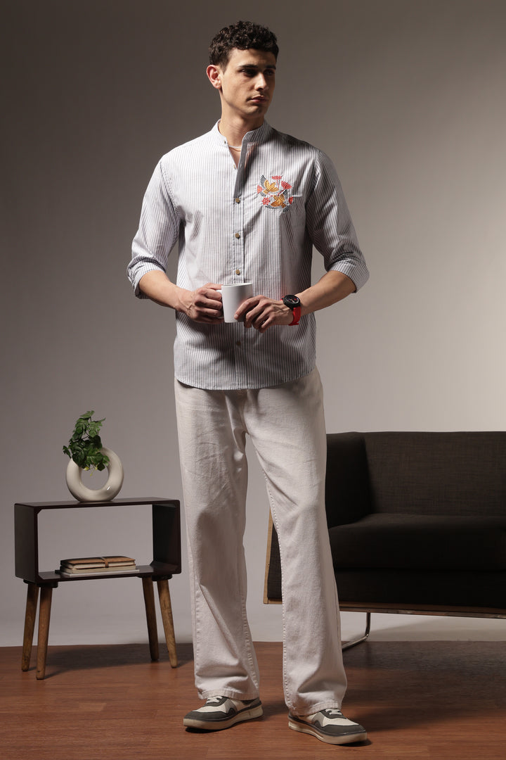 Songbird : Mandarin Collar Embroidery Shirt