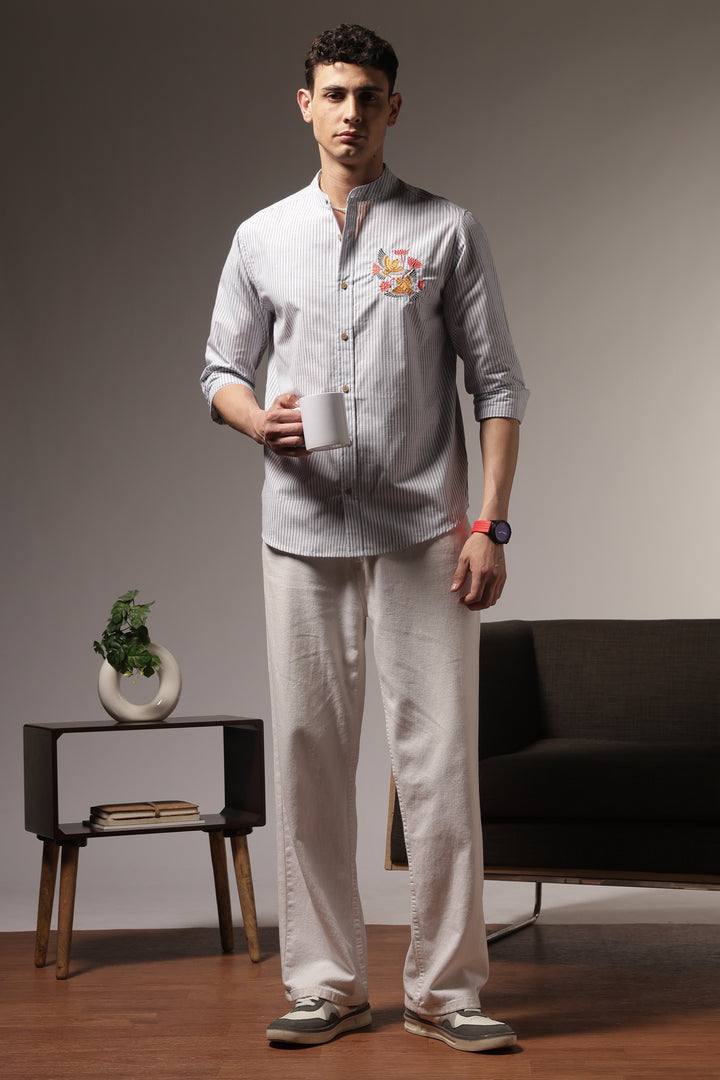 Songbird : Mandarin Collar Embroidery Shirt