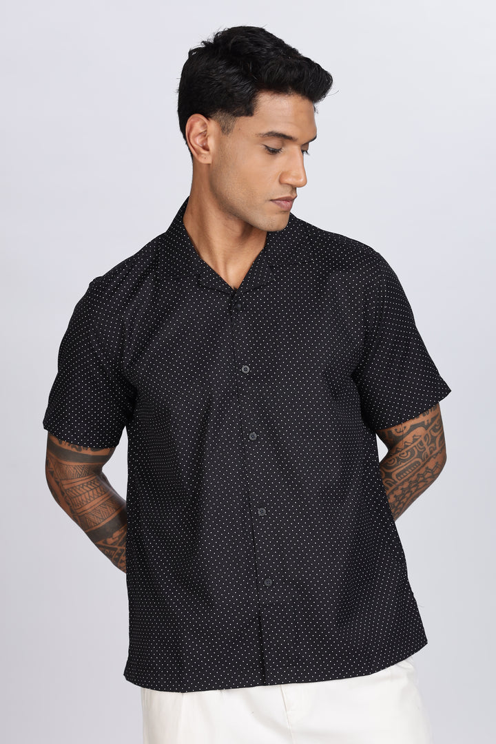 Black Polka Cuban Shirt