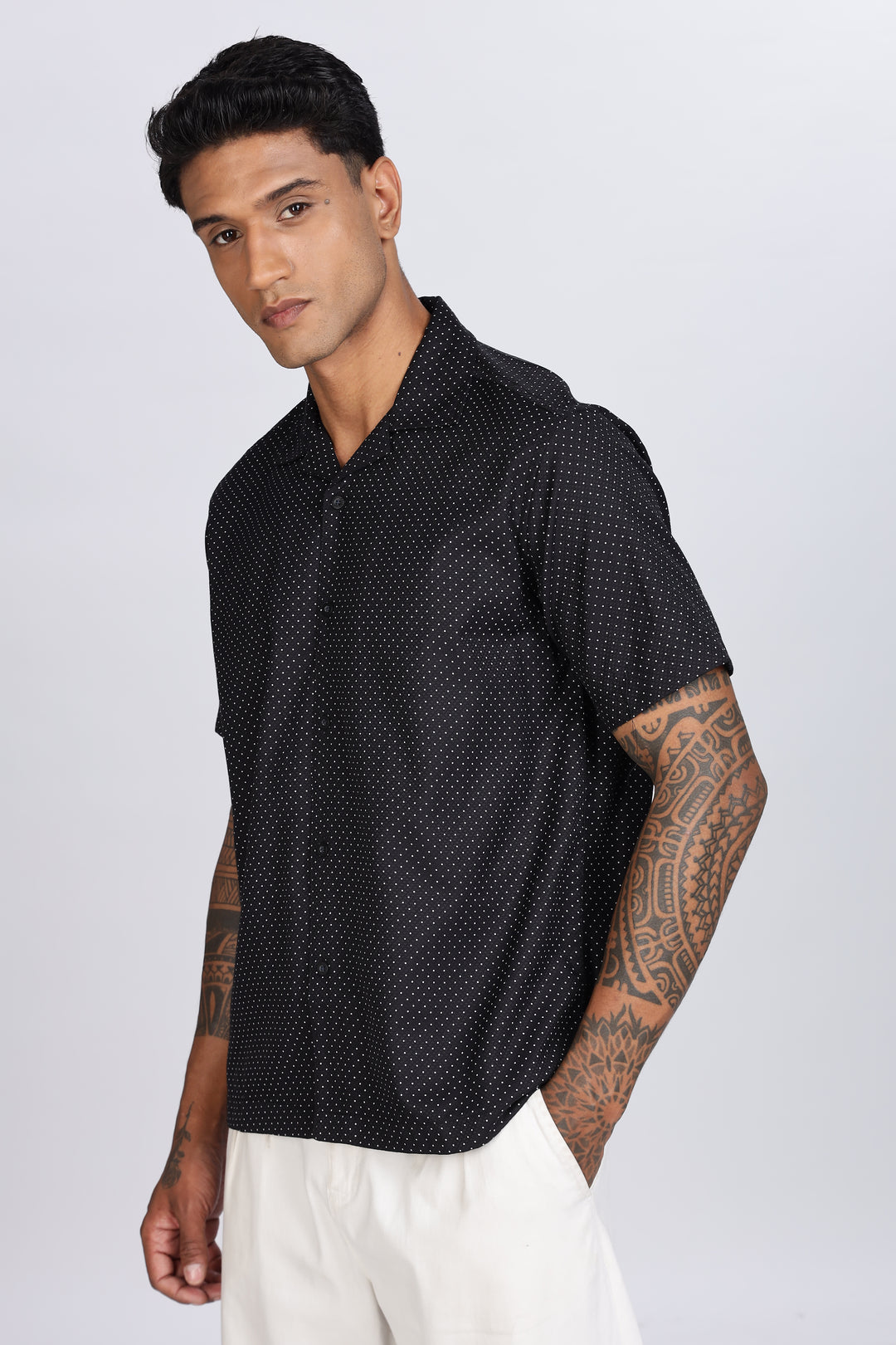 Black Polka Cuban Shirt