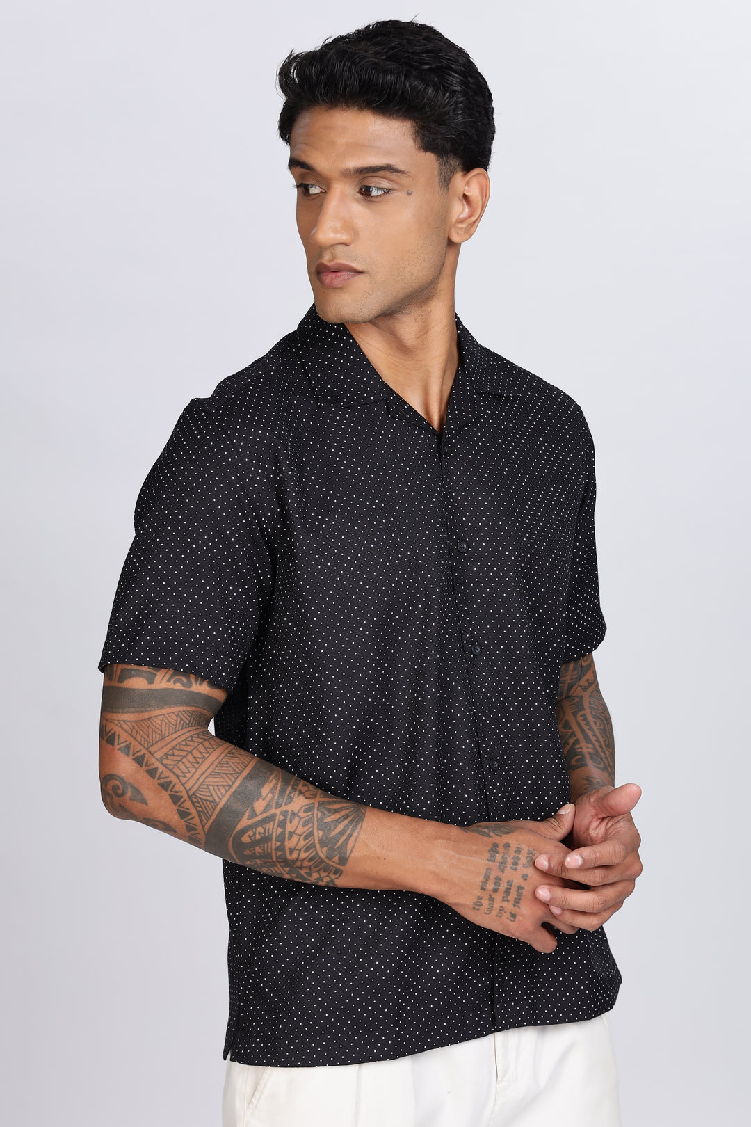 Black Polka Cuban Shirt