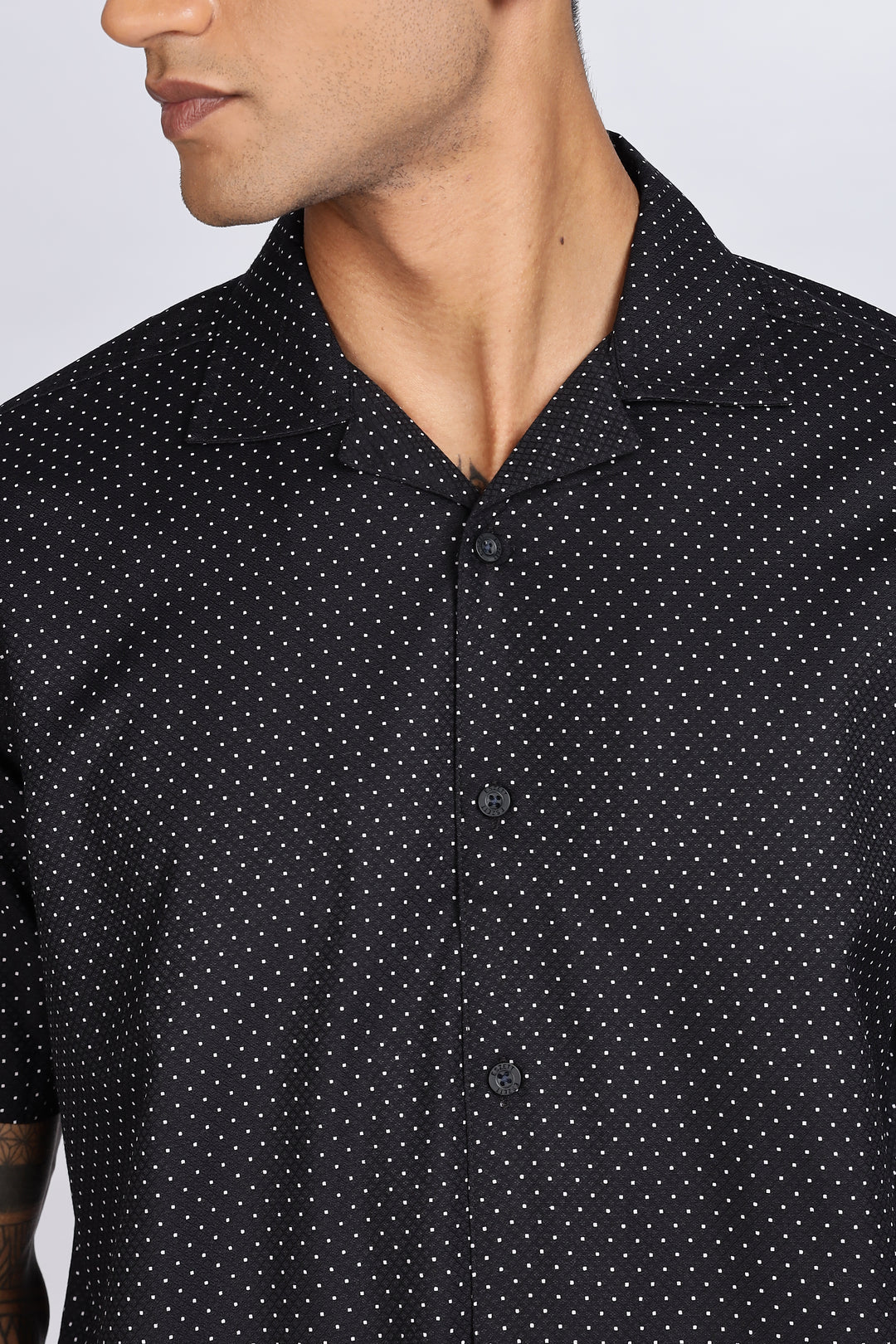 Black Polka Cuban Shirt