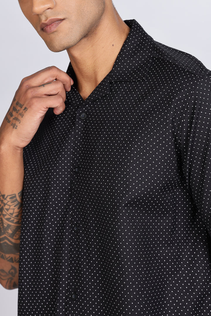 Black Polka Cuban Shirt