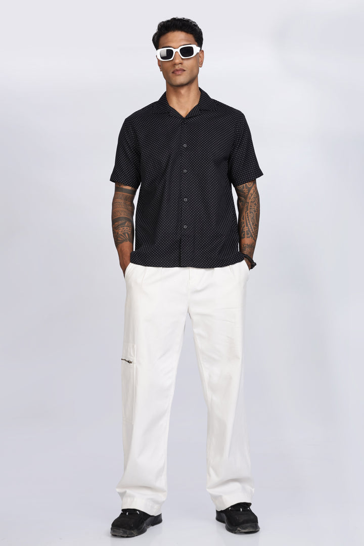 Black Polka Cuban Shirt