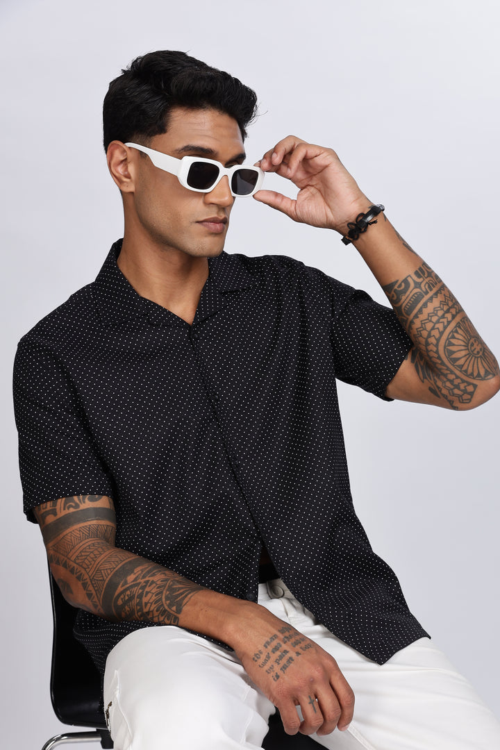 Black Polka Cuban Shirt