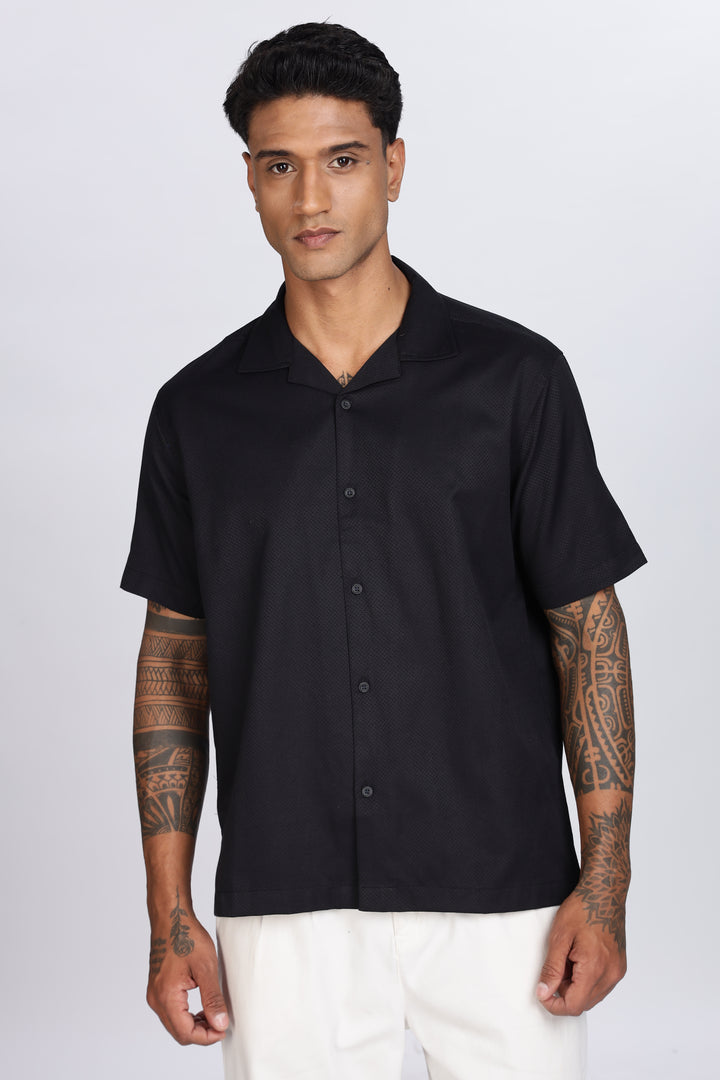 Black Dobby Cuban Shirt