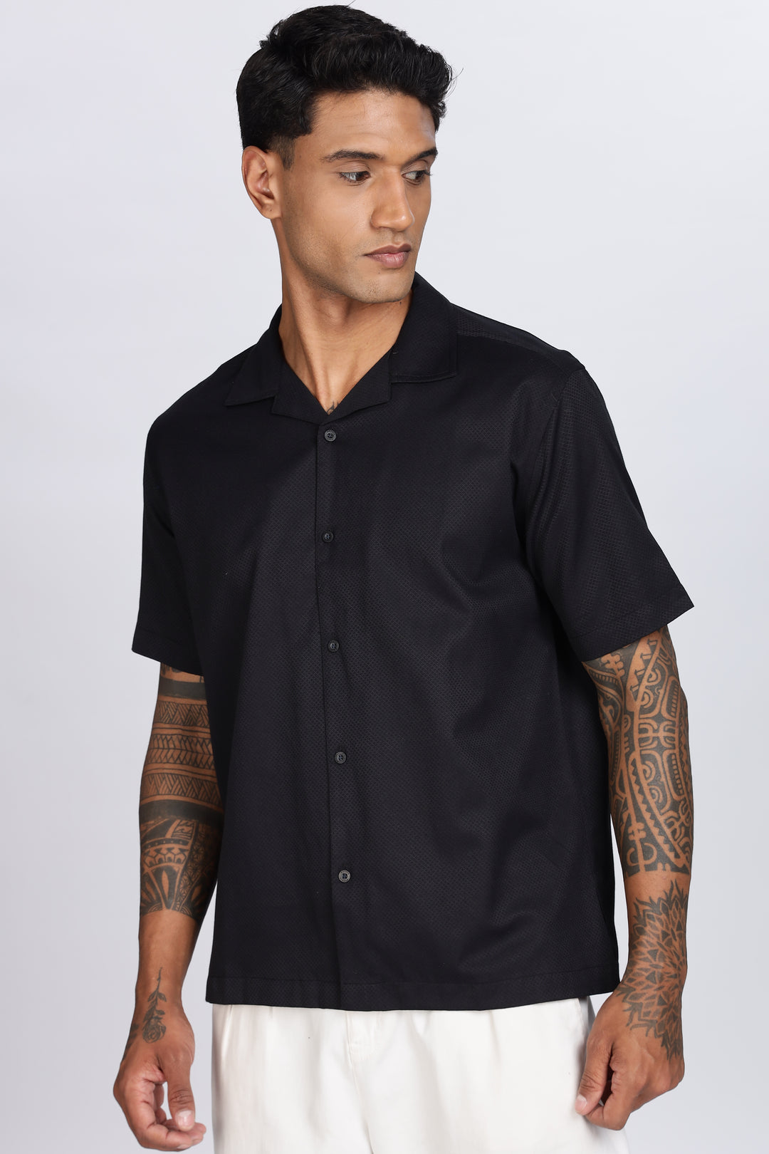 Black Dobby Cuban Shirt