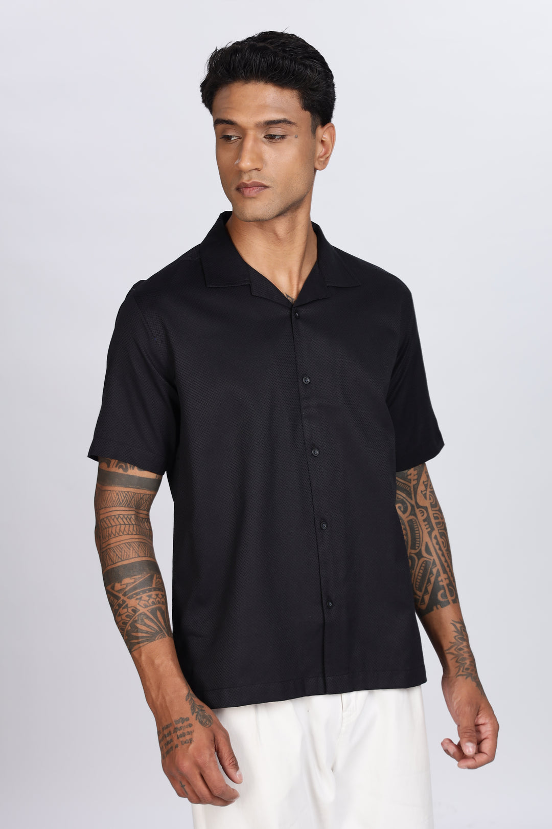 Black Dobby Cuban Shirt