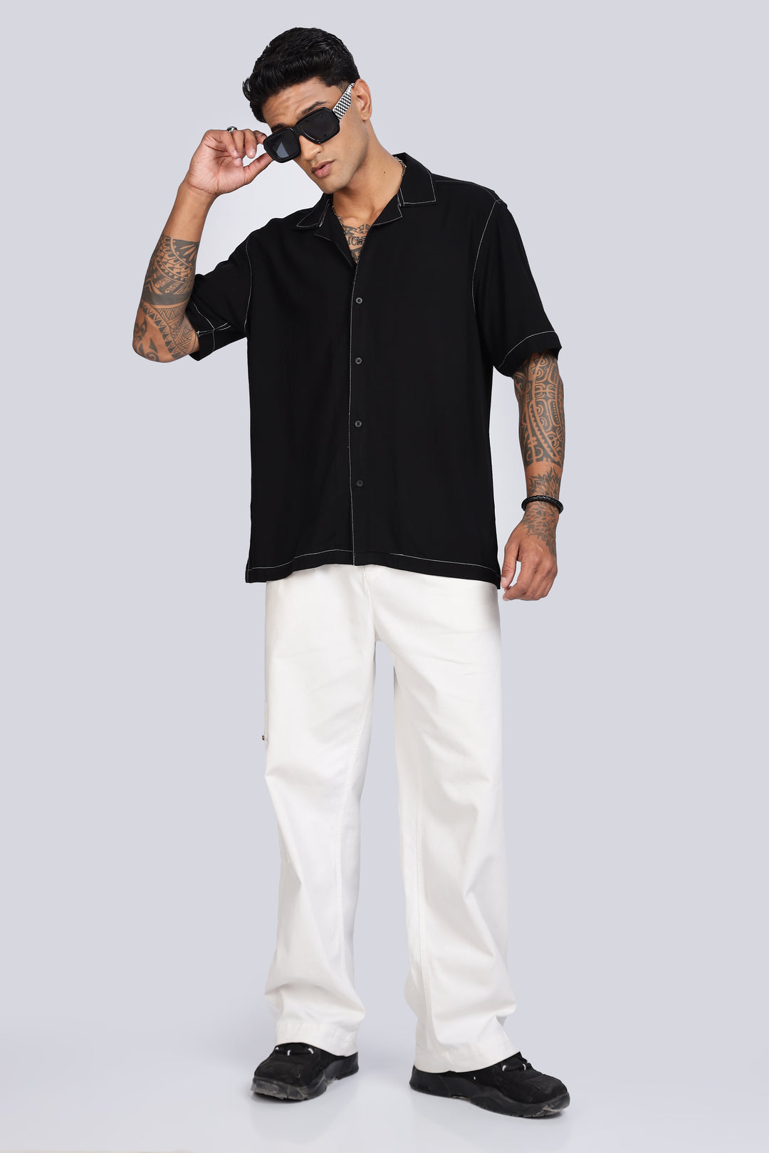 Contrast Stitch Cuban Shirt