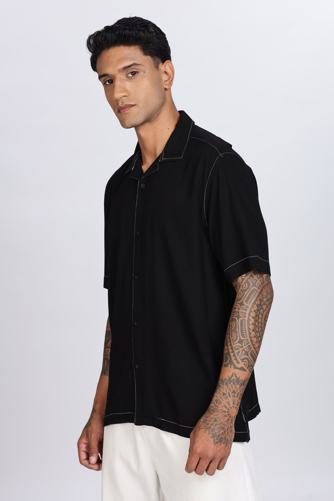 Contrast Stitch Cuban Shirt