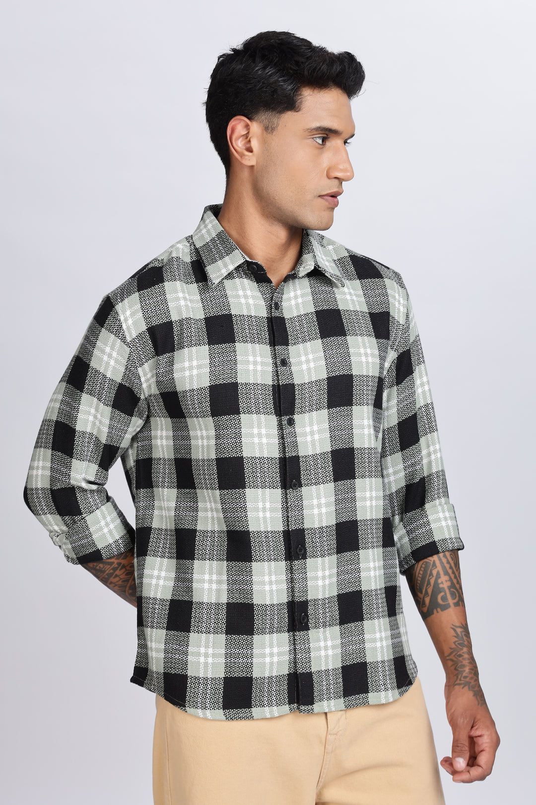 Plaid Green : Textured Fabric Shirt