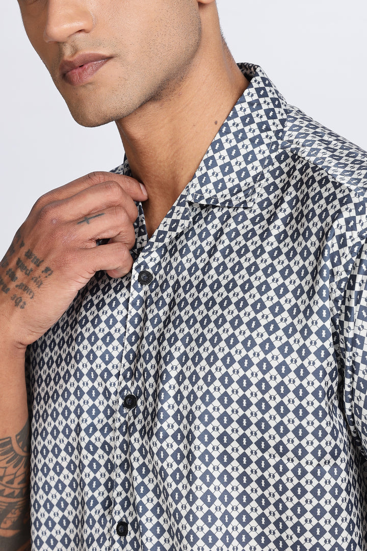 Pattern Print Cuban Satin Shirt