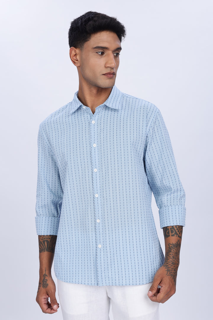 Self Striped Blue Shirt