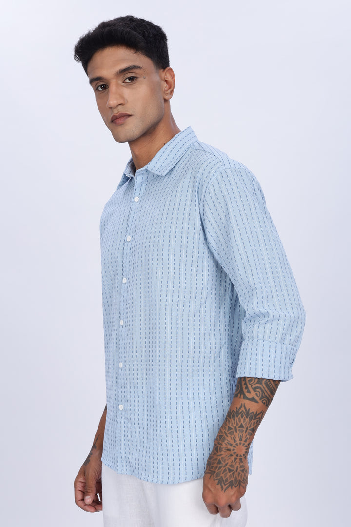 Self Striped Blue Shirt