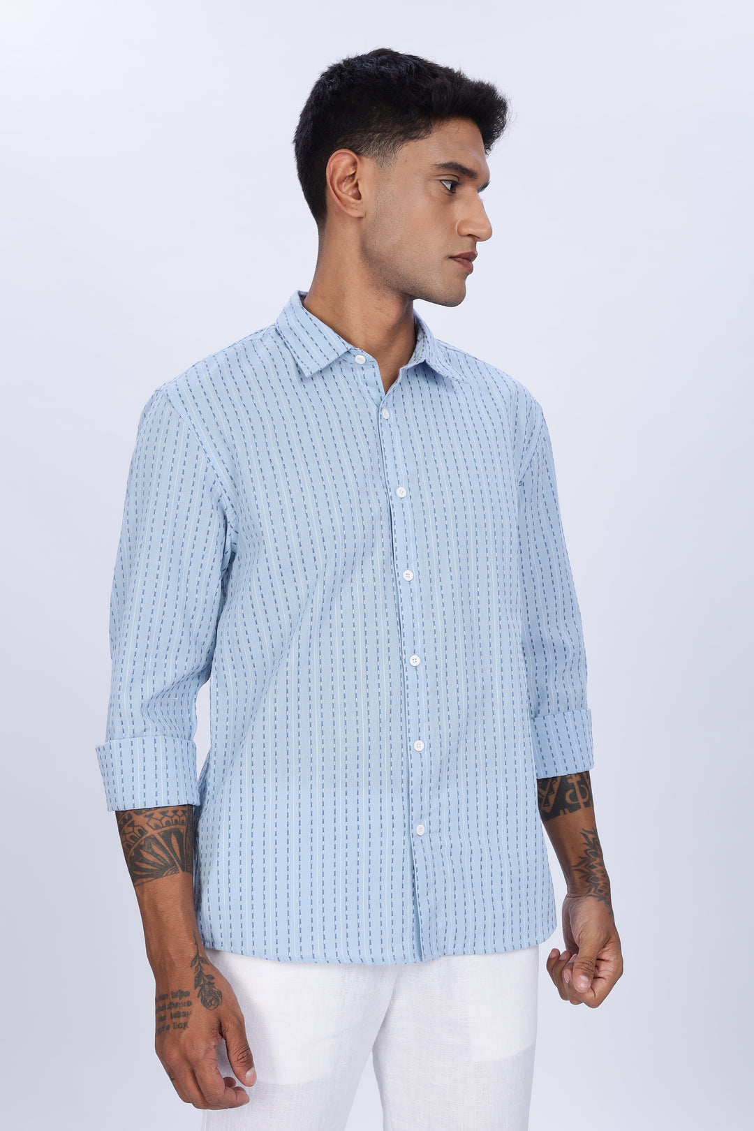 Self Striped Blue Shirt