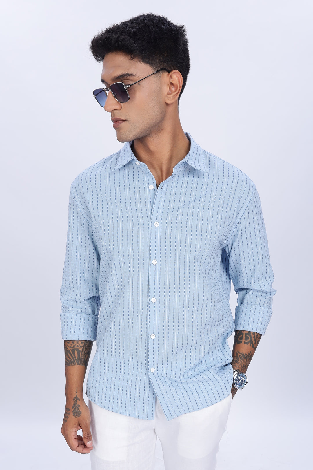 Self Striped Blue Shirt