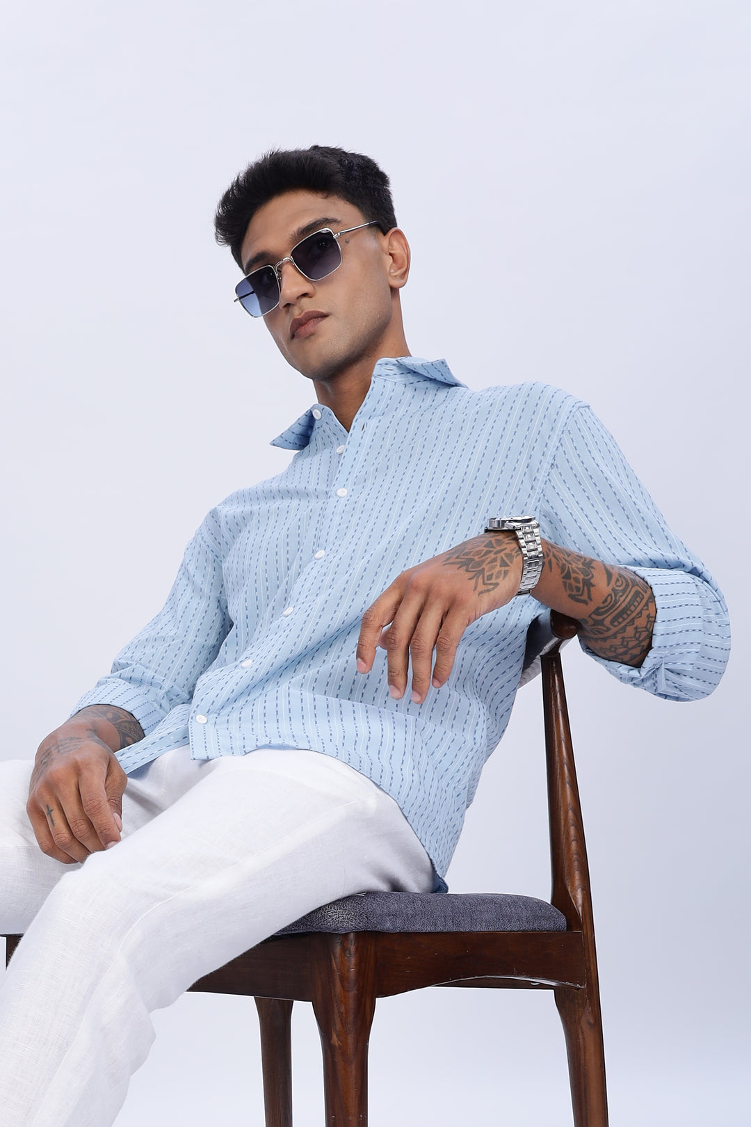 Self Striped Blue Shirt