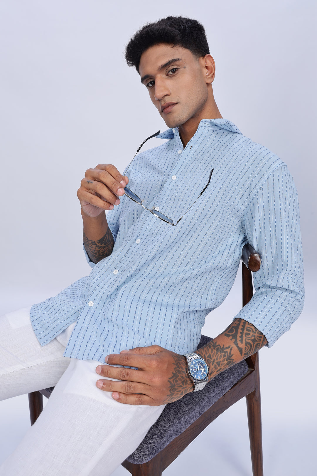 Self Striped Blue Shirt