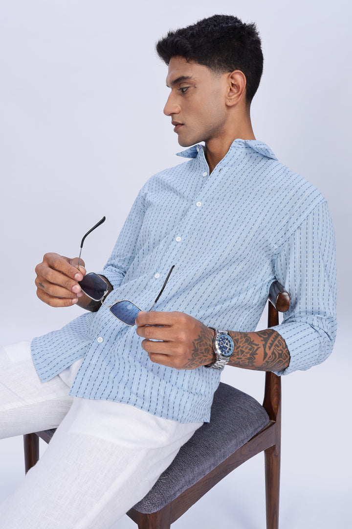 Self Striped Blue Shirt