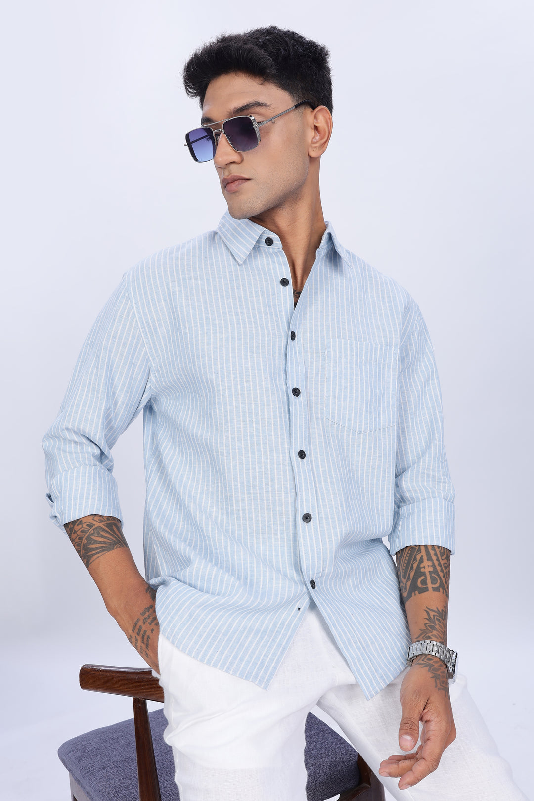 Linen: Blue Stripes Shirt