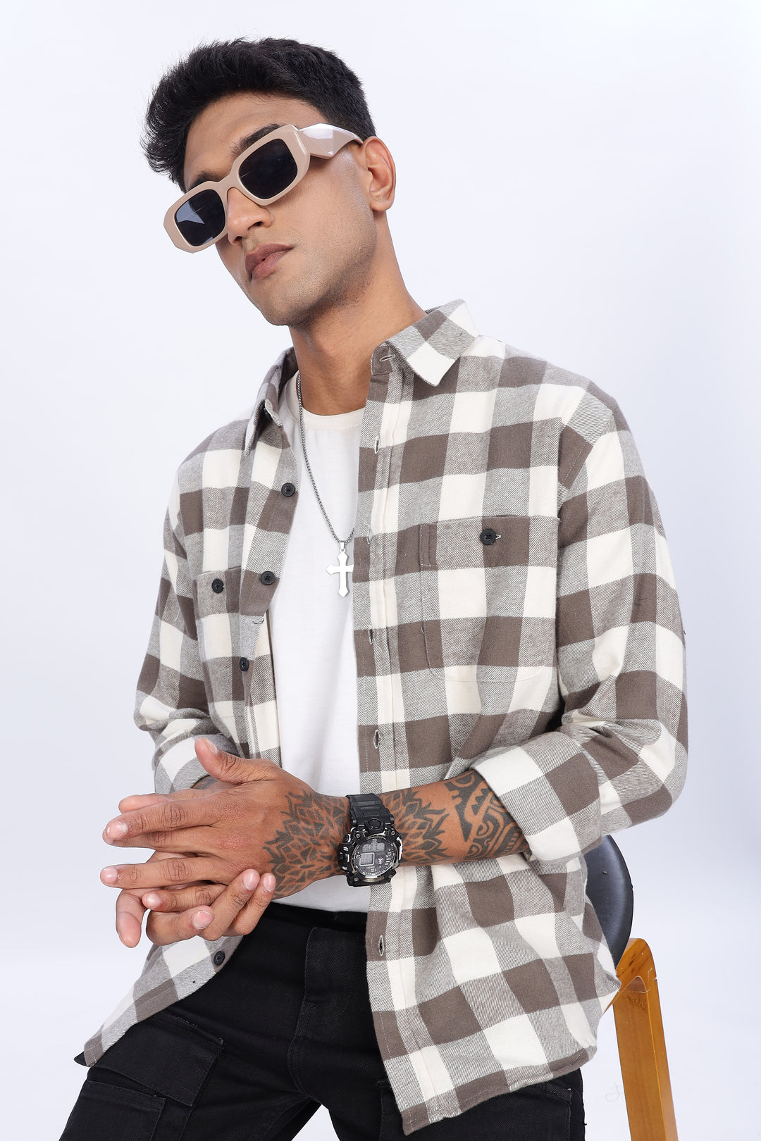 Flannel: Cream Checks Shirt