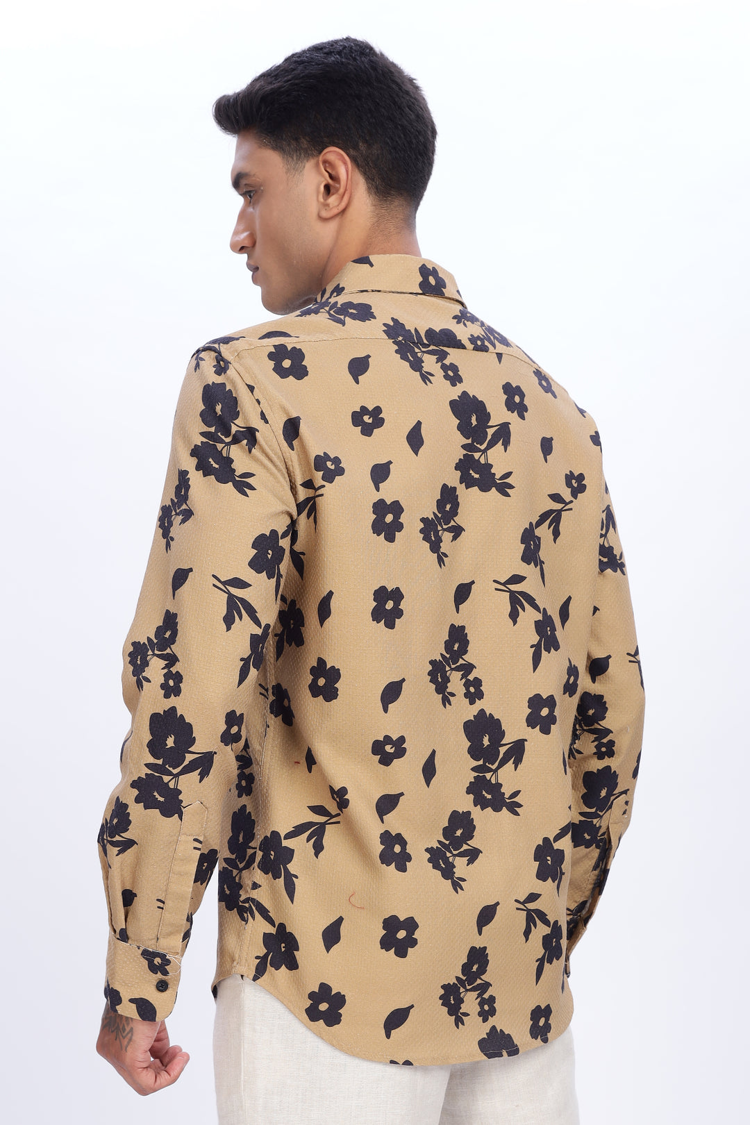 Textured Fabric Beige Floral Shirt