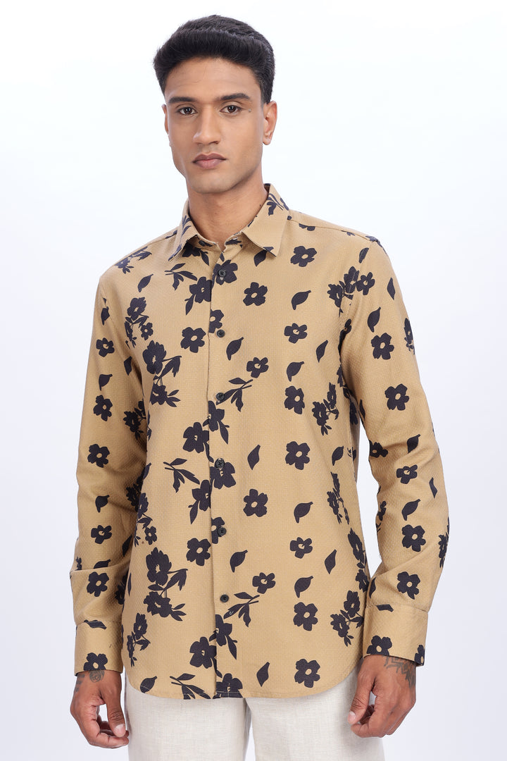 Textured Fabric Beige Floral Shirt