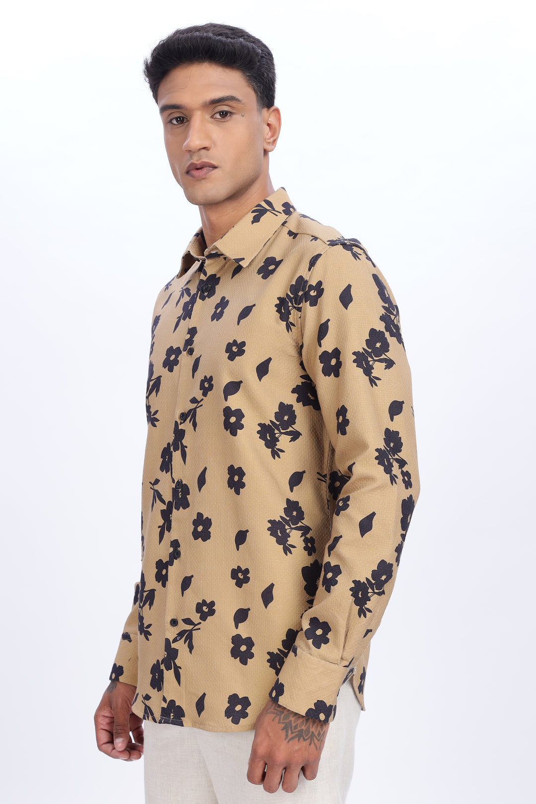 Textured Fabric Beige Floral Shirt