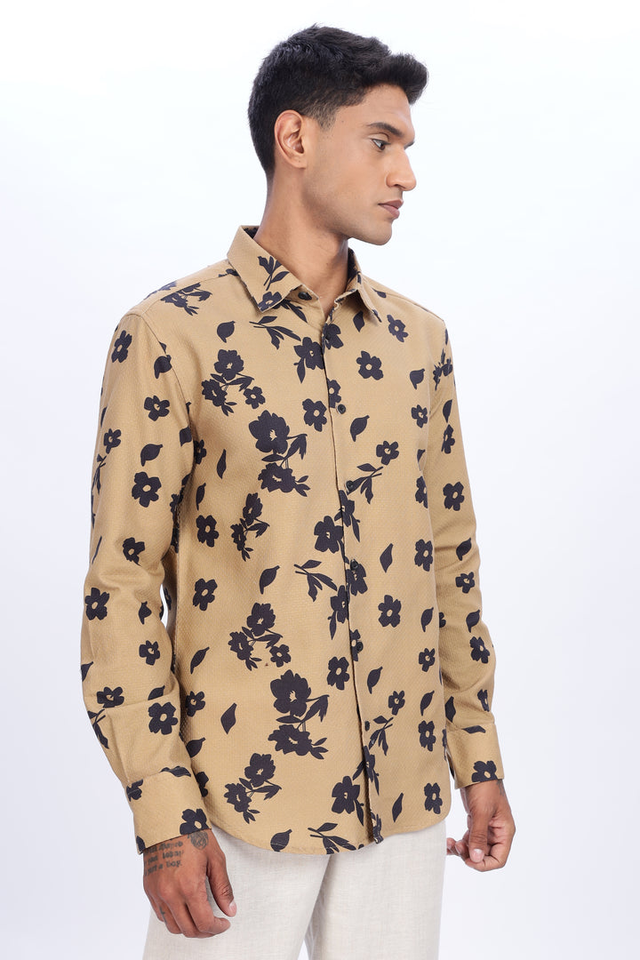 Textured Fabric Beige Floral Shirt