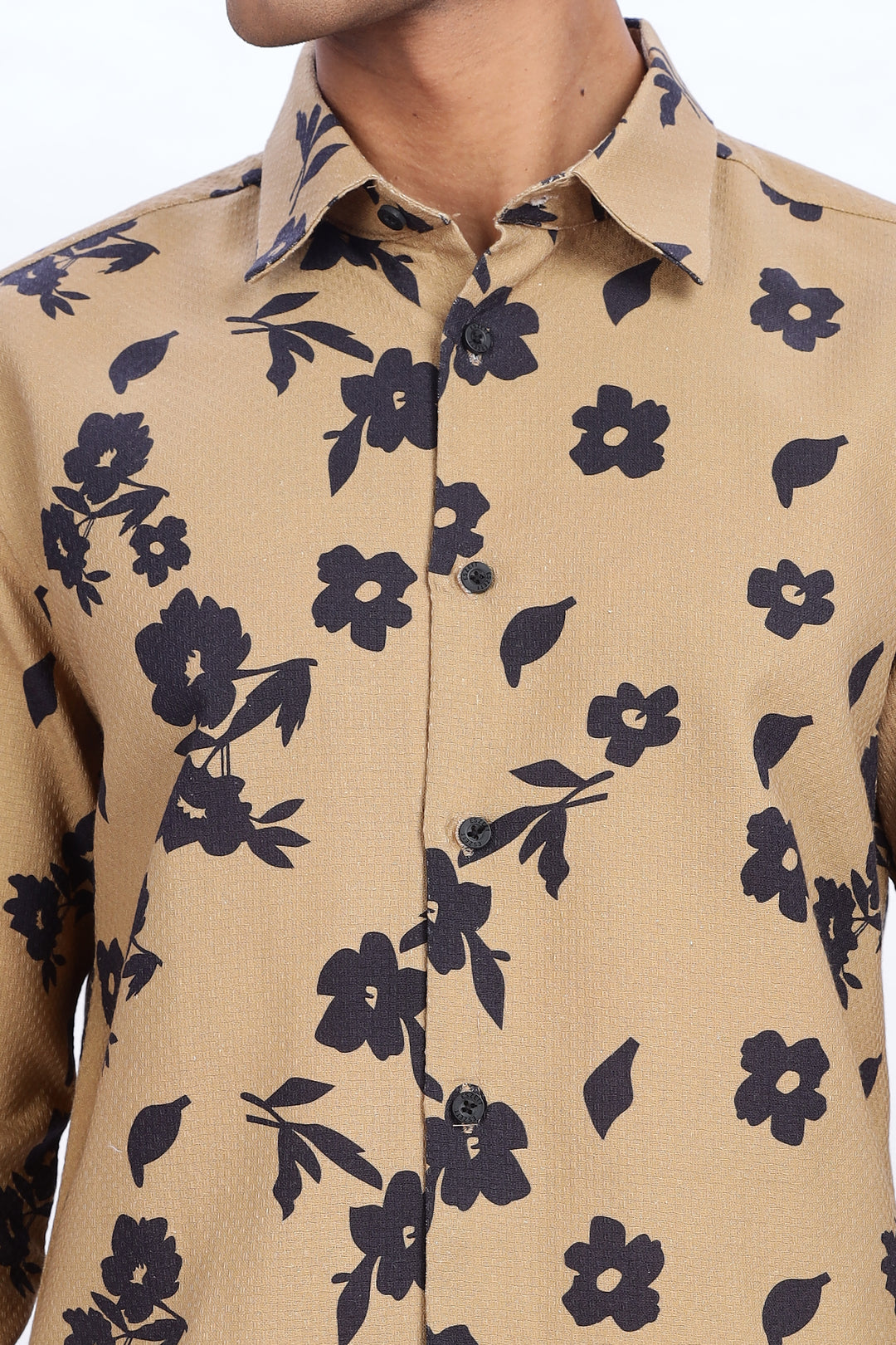 Textured Fabric Beige Floral Shirt